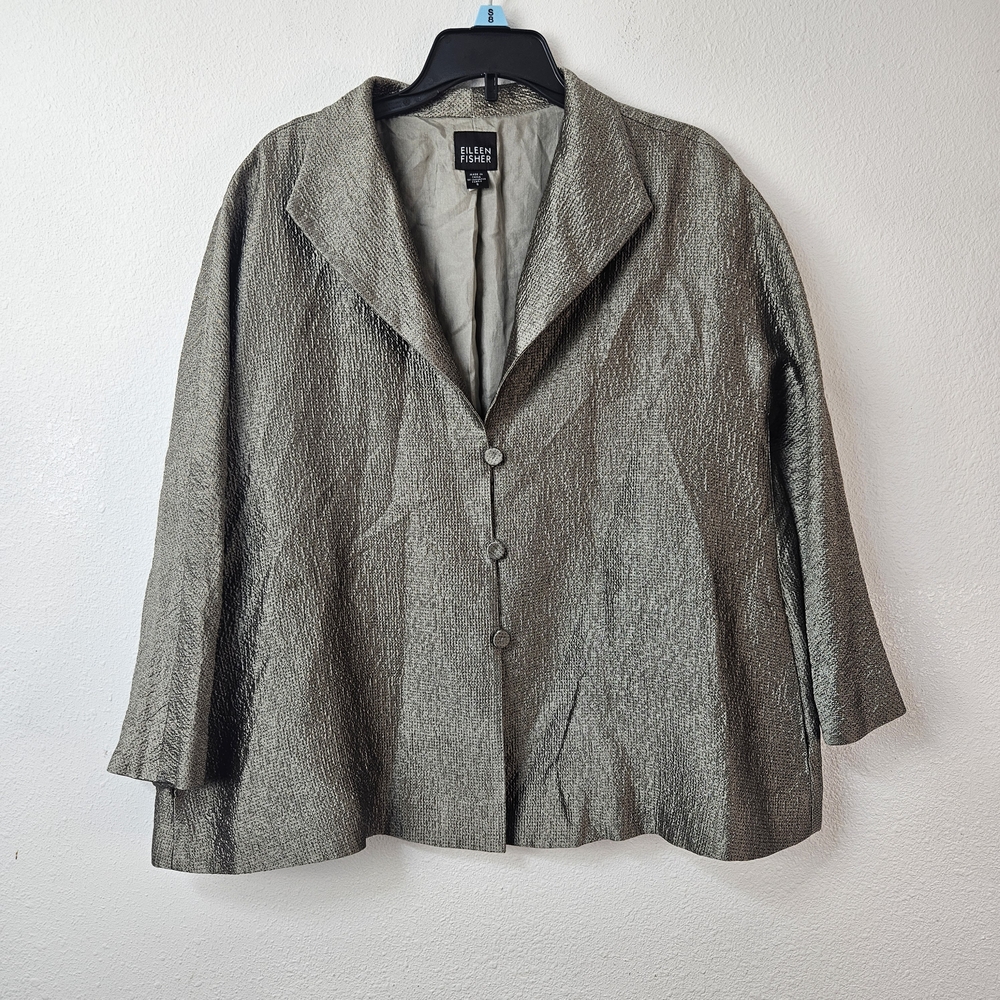 Eileen Fisher 100% Silk Boxy Jacket Blazer Size Small Oversized Minimalist